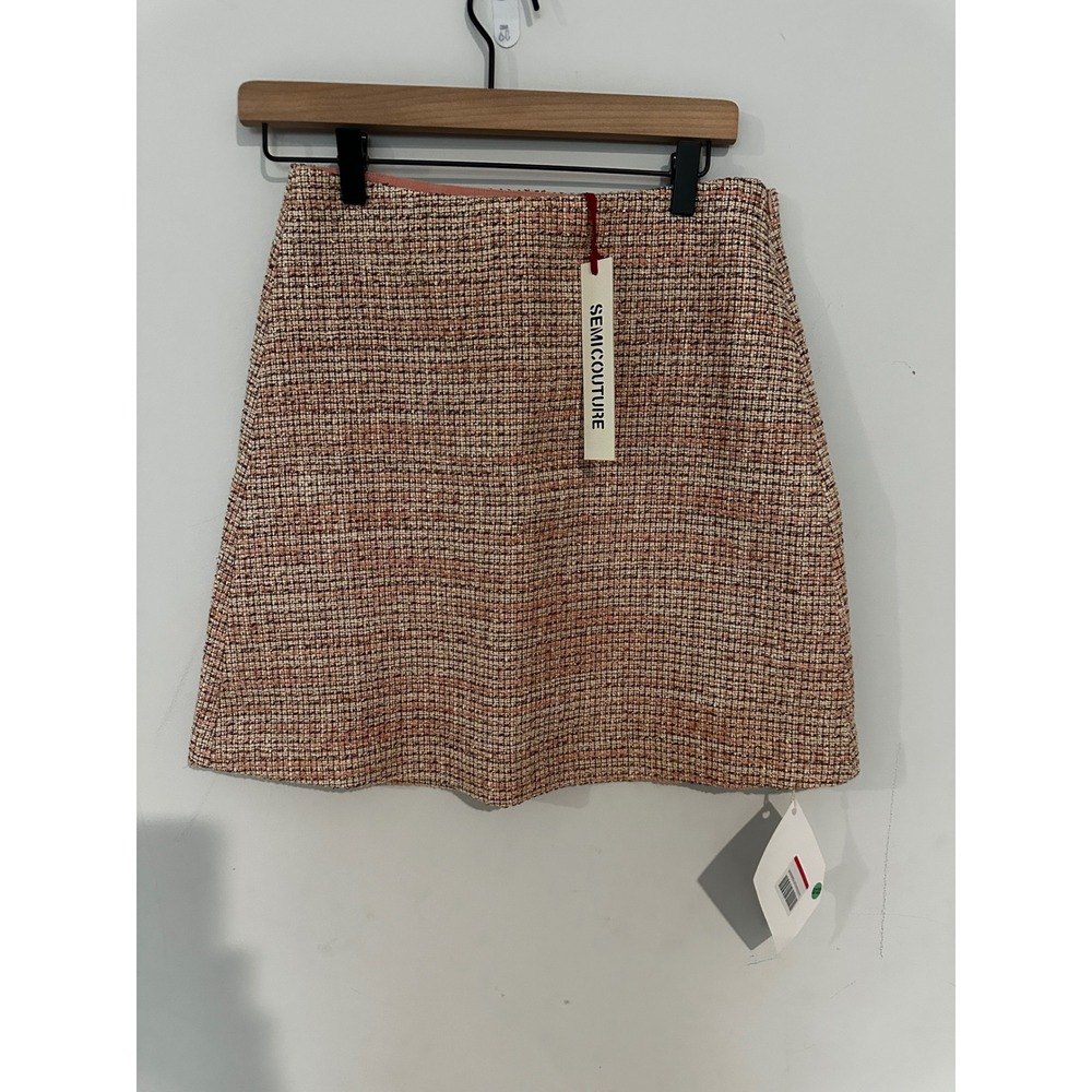 Semicouture Pink Tweed Mini Skirt Made in Italy Size 42 Cotton Blend‎ NWT